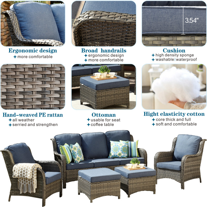 Bay Isle Home Grano 5 Person Outdoor Seating Group with Cushions